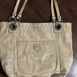 Coach Beige Leather Tote Bag